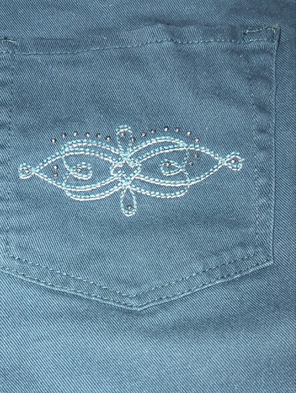 LEE Classic Fit Straight Stretch Dark Teal Denim Jeans w/Bling Back Pockets 24W